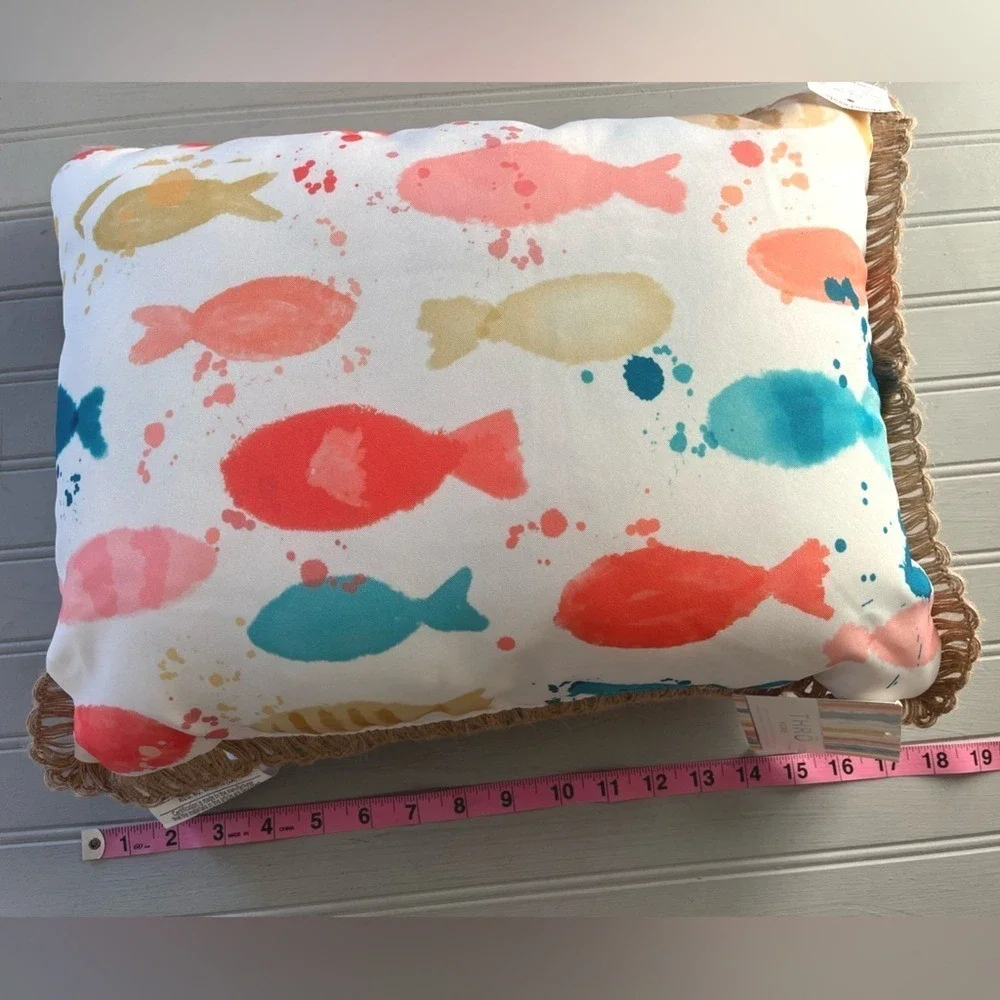 Thro Home Colorful Fish Pattern Indoor Outdoor Decorative Pillow NWT Rectangular